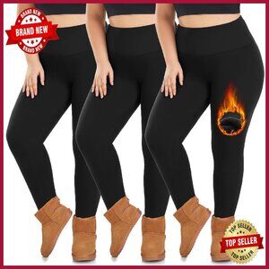 Plus Size Fleece Lined Leggings 3 Pack - Thermal Winter Yoga Pants X-Large